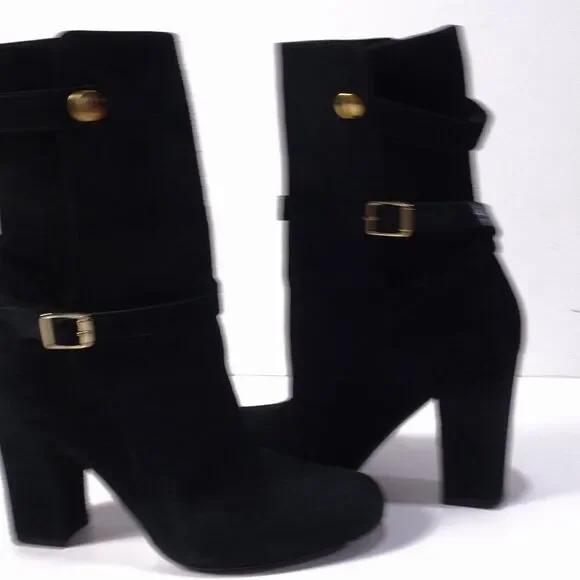 Theory  Mitiu Suede Jodhpur Boot Buckle Boot Booties Sz 37.5 Black - Picture 3 of 8